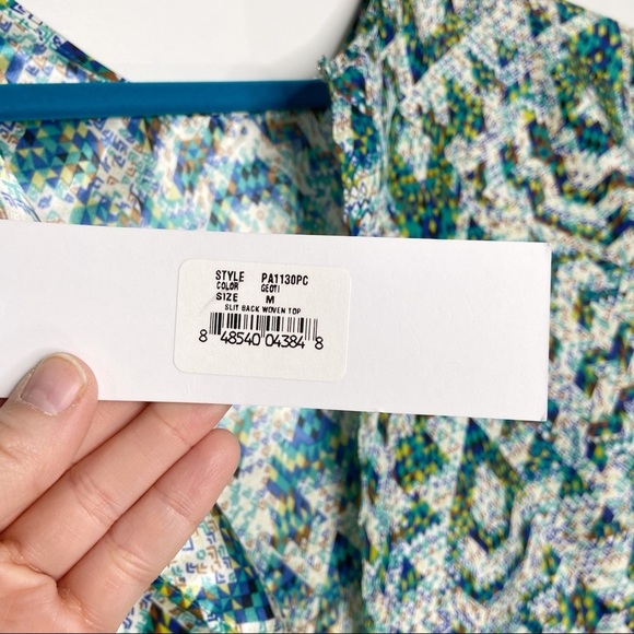 NWT Parker Cap Sleeve Split Back Green & Blue Geometric Print Blouse - Picture 9 of 10